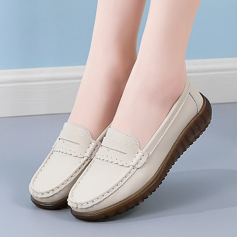 Hollow-out Woman Flats Genuine Leather Loafers Moccasin Mother Shoes Casual Women Luxury Brand Ballet Footwear Zapatos De Mujer