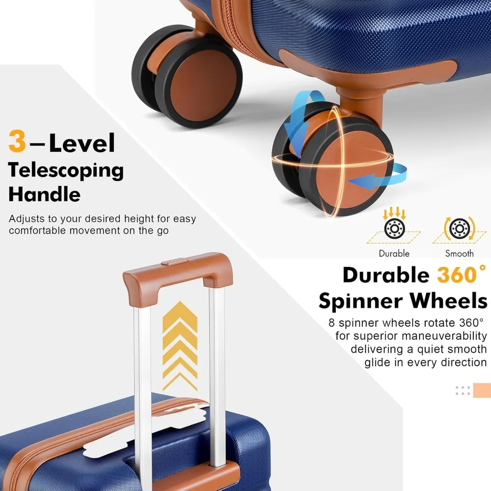 Three-Piece Lightweight Hardside Spinner Luggage Set with TSA Lock, YKK Zippers, 20 Inch Carry-On Suitcase for Travel