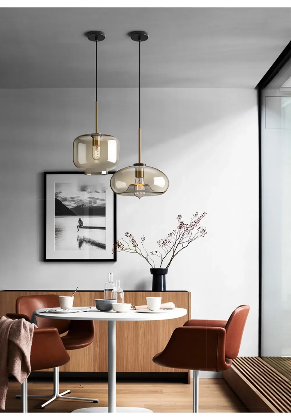 Nordic LED Glass Chandelier Single Multi Head Dining Room Pendant Light Living Room Bedroom Cafe Stairway Home Decoration Lustre