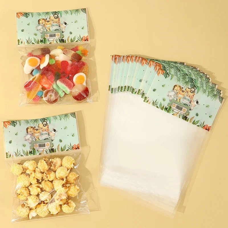 30pcs Jungle Animals Party Gift Bags Biscuit Packing Candy Bag Safari Gift Bag for Guest Kids Birthday Supplies Baby Shower