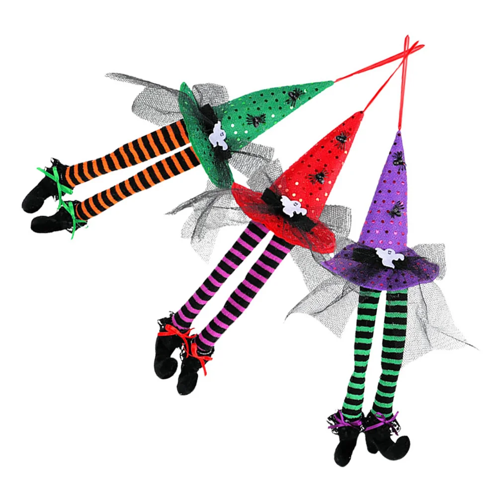 

3Pcs Halloween Witch Hat Long Legs Hanging Decor Outdoor Halloween Decoration Witch Boots Front Door Hanging Ornament