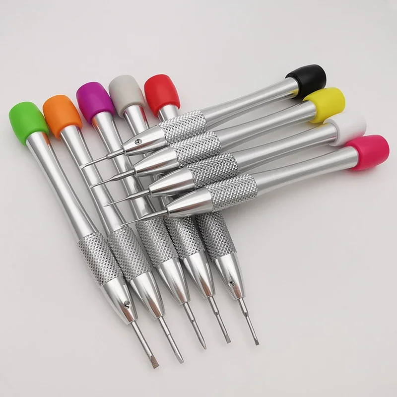Destornillador con mango de aluminio grande, tipo ranura, cuchillas de acero inoxidable, herramientas de destornillador de relojero de precisión de 0,5-2,5mm