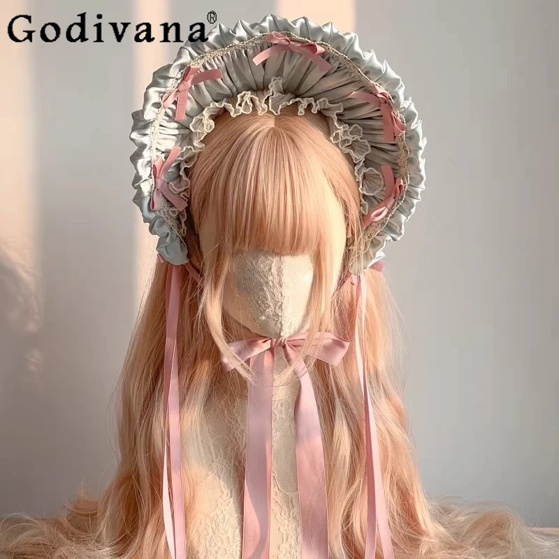 

Lolita Style Pink and Green Bnt Headband Women's Summer Original Design Cute Headwear Girls Street Wear Bow Design Headbands