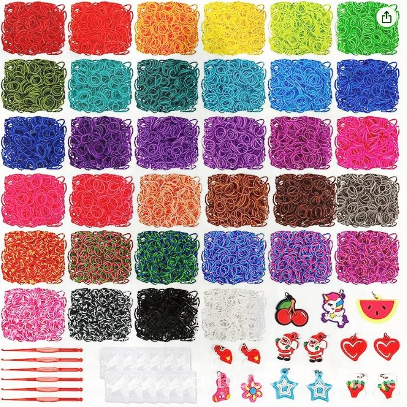 Juego de bandas de goma de 34 colores, 17160 + rejillas, sección luminosa, paquete de repuesto de pulsera de Color, juguete educativo Visual para niños