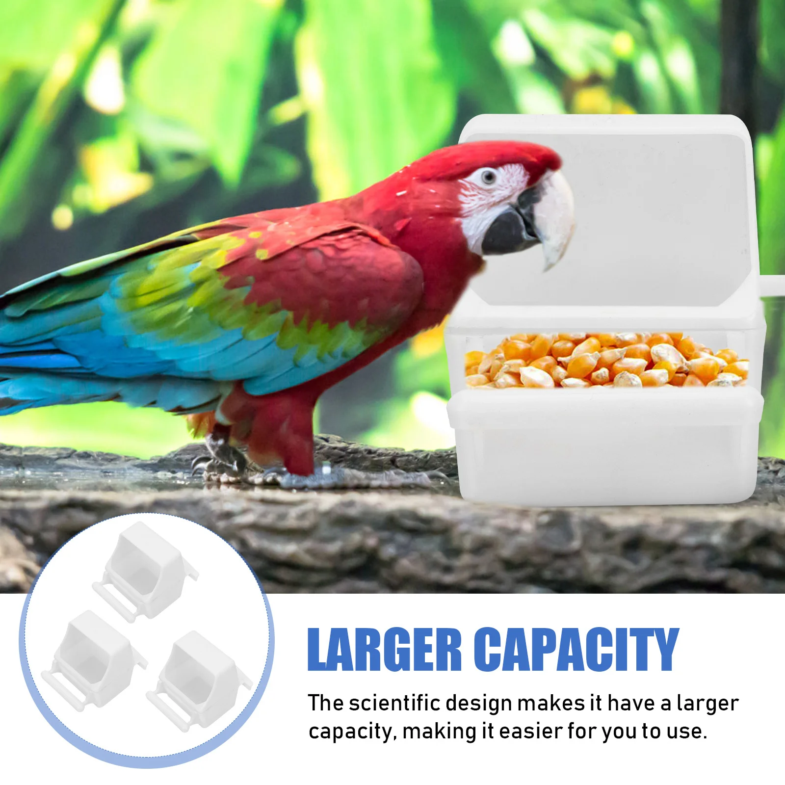 

3Pcs Plastic Splash-Proof Bird Feeder Durable Food Container for Parakeet Canary Cockatiel Easy Clean Lightweight Long Lasting