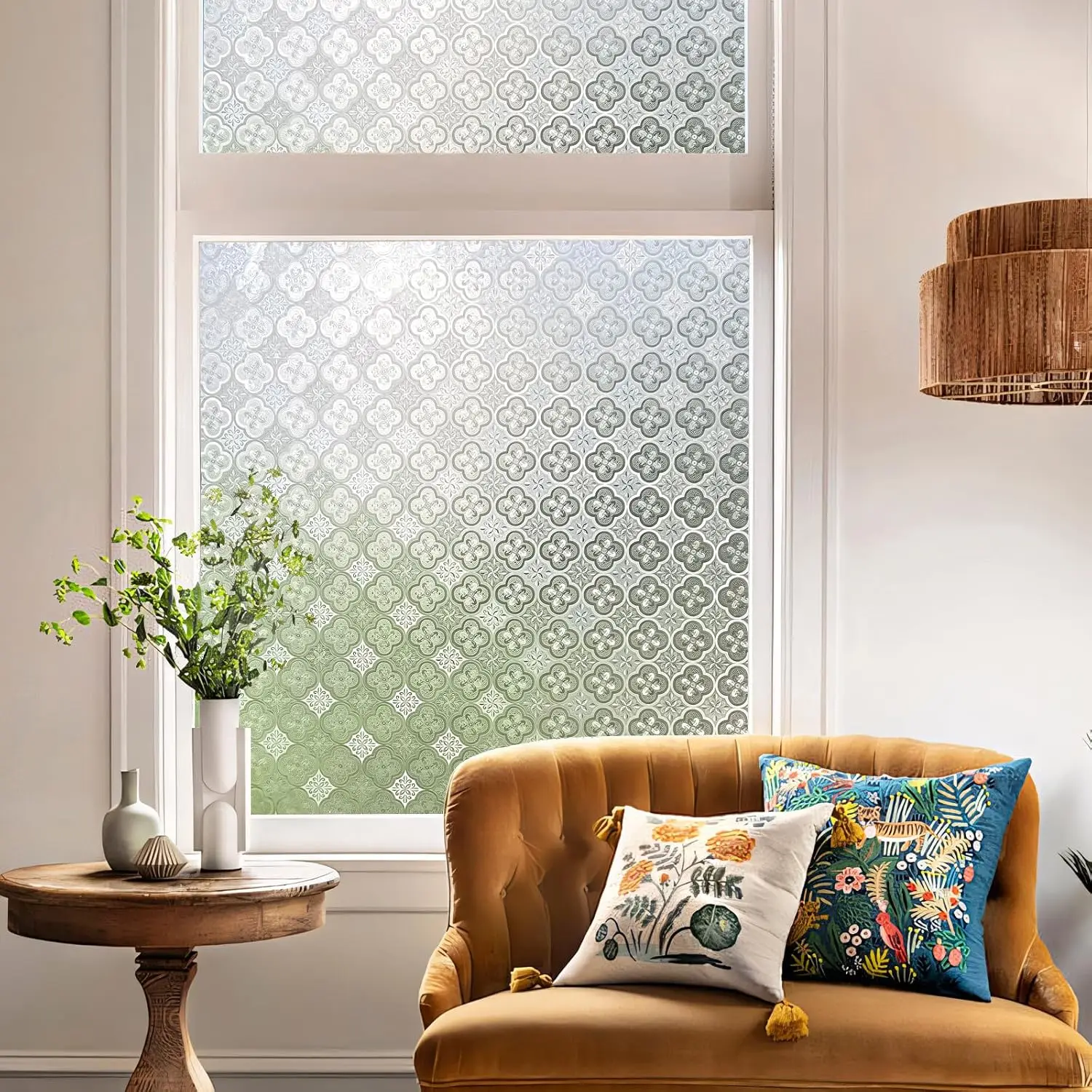 Frosted Window Privacy Film,Glassy Petals 3D Begonia Decorative Non Adhesive Static Electricity Sun Blocking stickers for Home