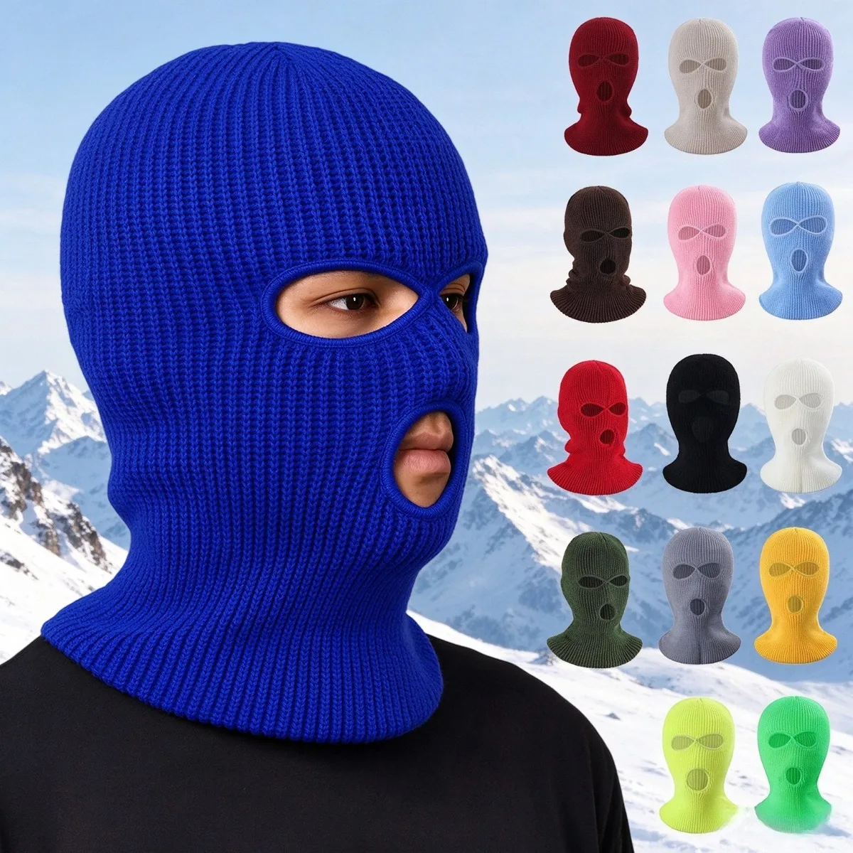 Solid Color 3 Holes Full Face Knitted Hat Men's Women's Winter Hat Warm Cover Ski Mask Hat Balaclava Windproof Beanies Bonnet