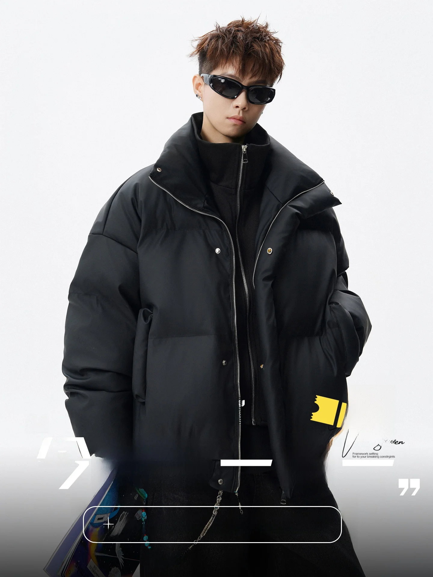 

V37 American Retro Stand Collar PU Leather Cotton Jaet Men Winter Trendy Loose Thi Warm Bread Sle Couple Cotton Coat