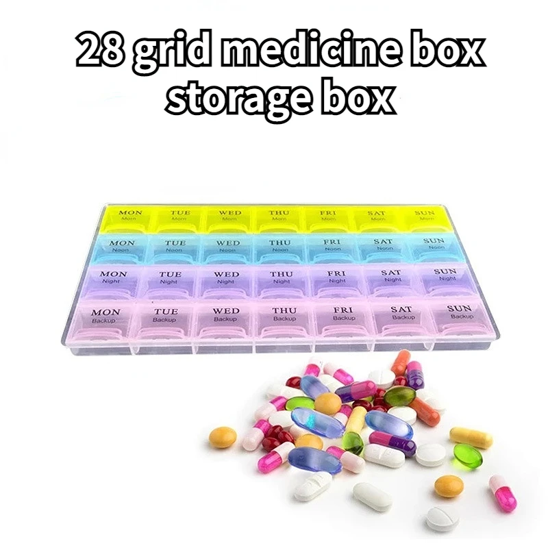 28 Grid Medicine Box English Portable Household Large Capacity Health Box Packaging Storage Box