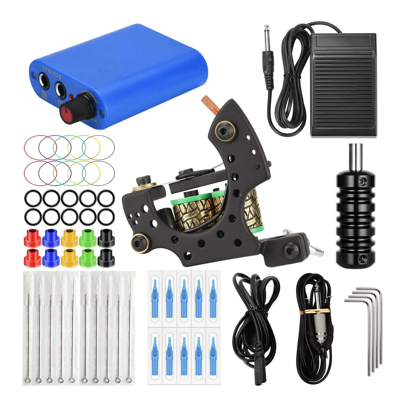 JimKing  Tattoo Machine Kit professional for Beginners with Coil Tattoo Guns Tattoo Power Supply Foot Pedal Tattoo Grips Tubes