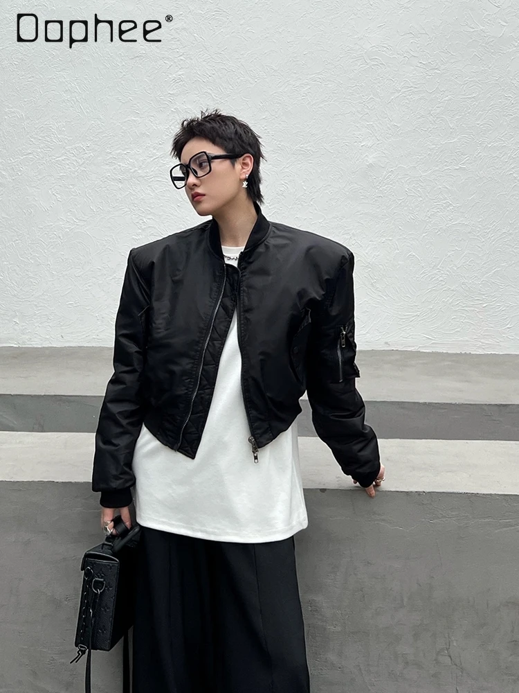 

Темный стиль, американская хлопковая куртка в стиле ретро, свободная тонкая короткая бейсбольная куртка, женская модная унисекс, однотонное универсальное утепленное пальто