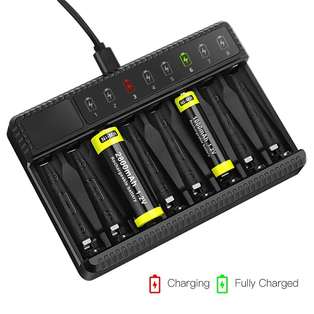 Intelligent Smart Battery Charger LED Display for 1.2V AA/AAA NiMH Rechargeable Batteries 8 Slots Ni-MH Battery Charger