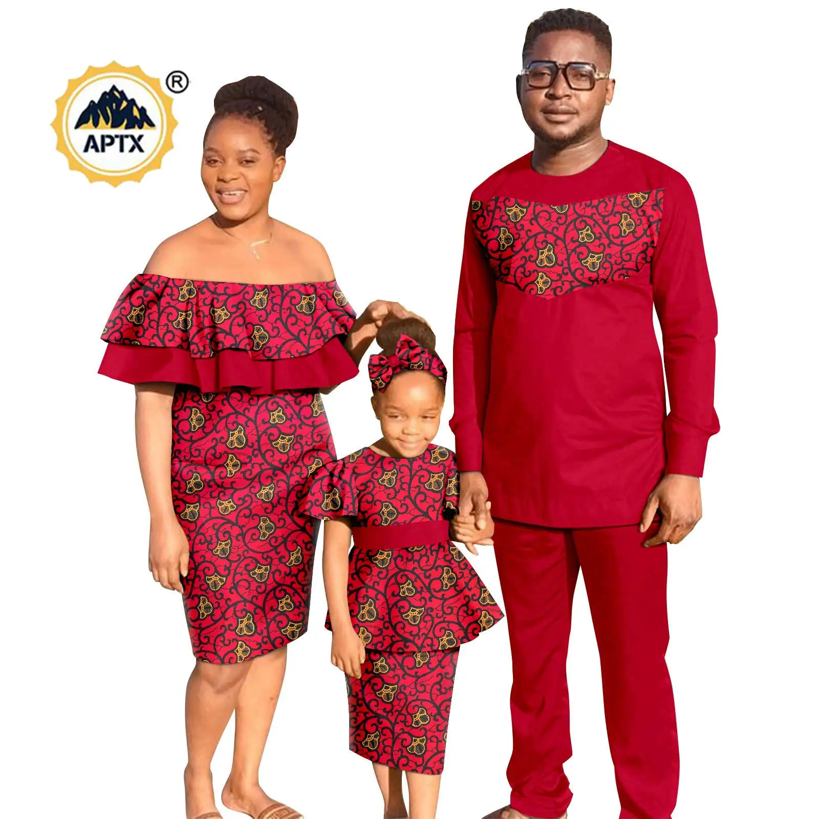 African Family Clothes Sexy Print Ruffles Slim Dresses Matching Couple Clothes Men Top and Pant Sets Dashiki Party Wear  24F040