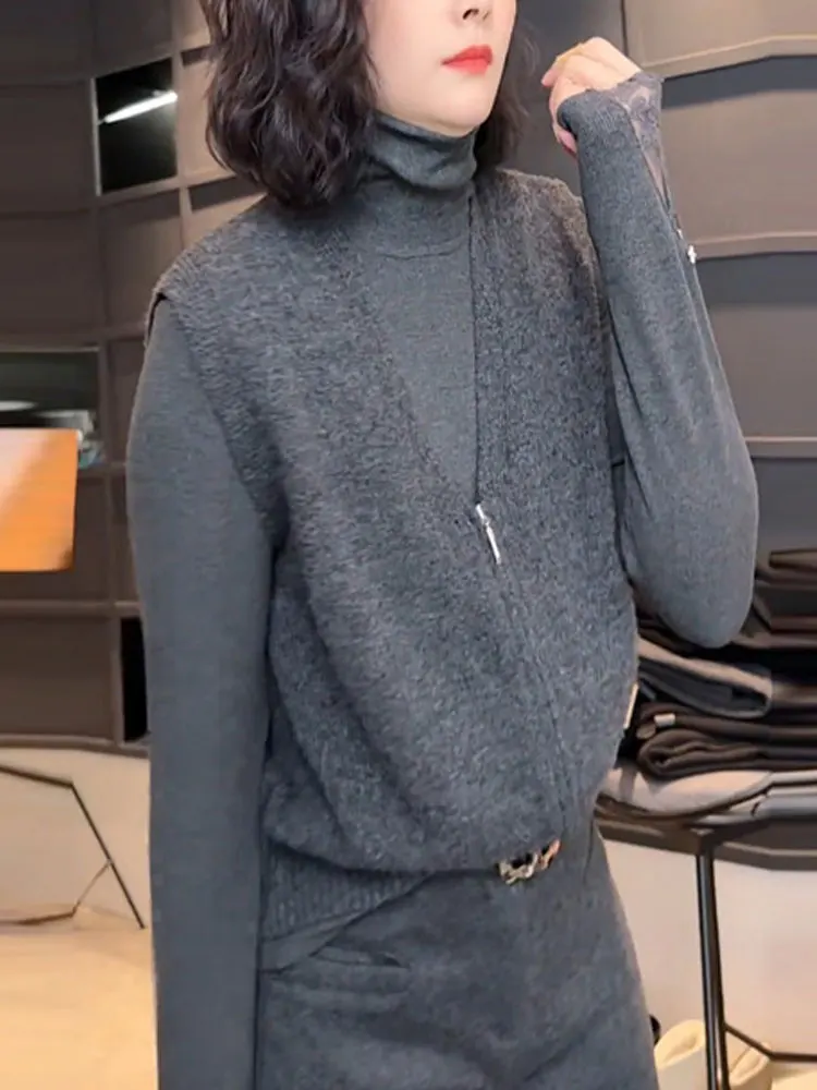 

Ele Zipper Design Svel Knitted Vest Lazy Sle Top Small Batch oulder Pad Winter New Arrival Online Exclusive