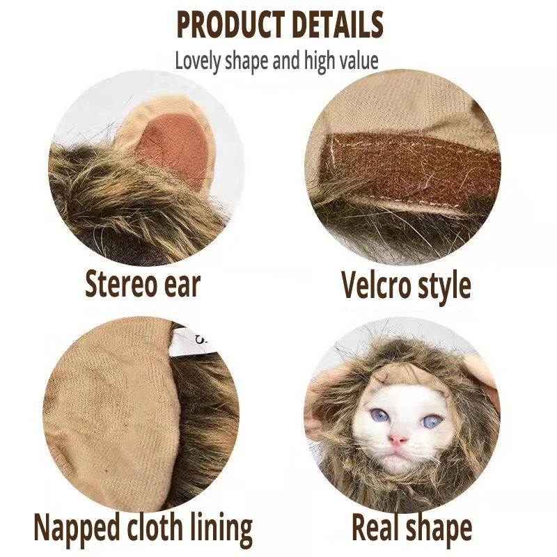 Cute Lion Headgear Cat Hat Mane Wig for Dogs and Cat Small Dog Pet Cat Decor Accessories Lion Wig Fancy Hair Cap Pet Supplies