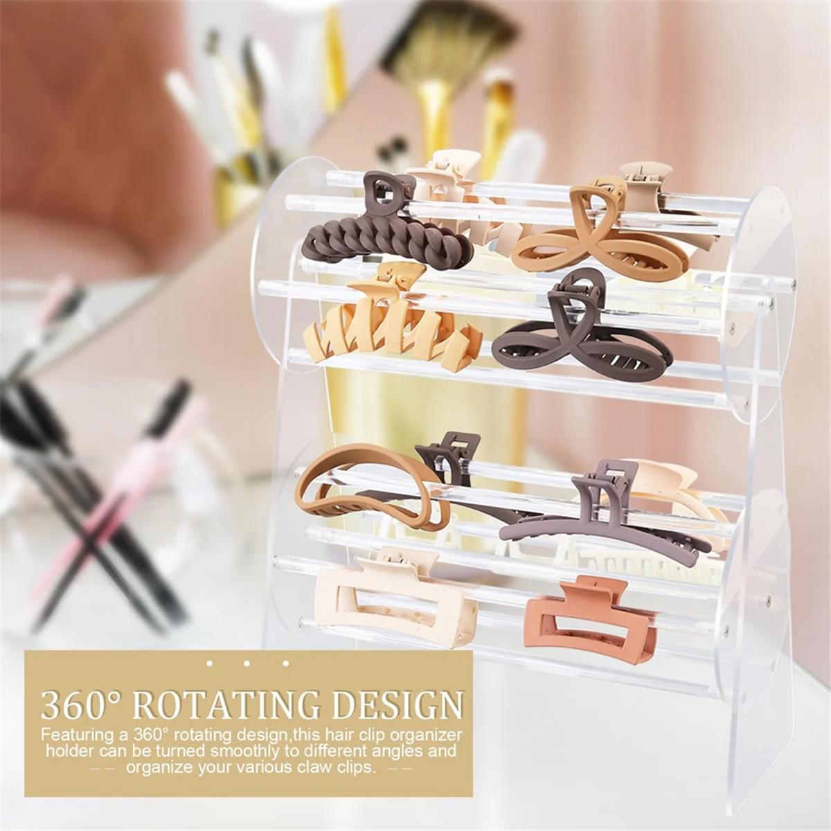 Acrylic Claw Clip Organizer Holder,360-Degree Rotating Claw Clip Holder and Storage,Hair Clip Organizer Display