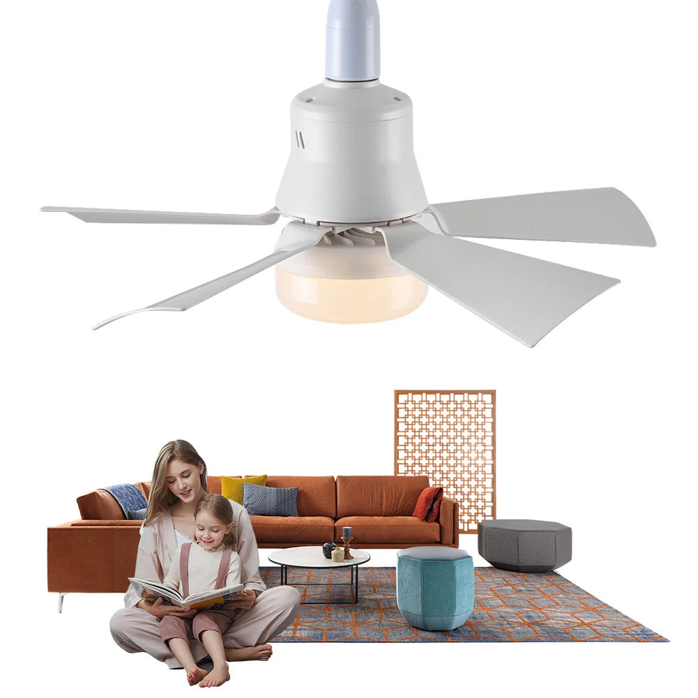 

40W Socket Fan LED Light Remote Control E27 LED Bulb Ceiling Fan Dimmable Modern LED Ceiling Fan for Bedroom Living Room Kitchen