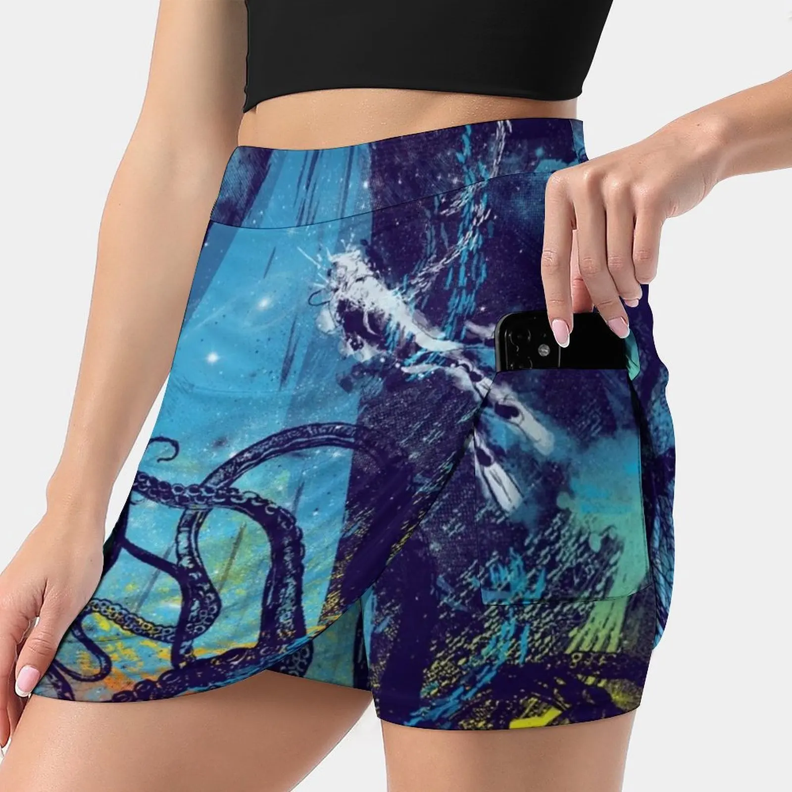 Danger Women's skirt Y2K Summer Clothes 2022 Kpop Style Trouser Skirt With Pocket Scuba Sea Blue Octopus Jellyfish Diver Deep