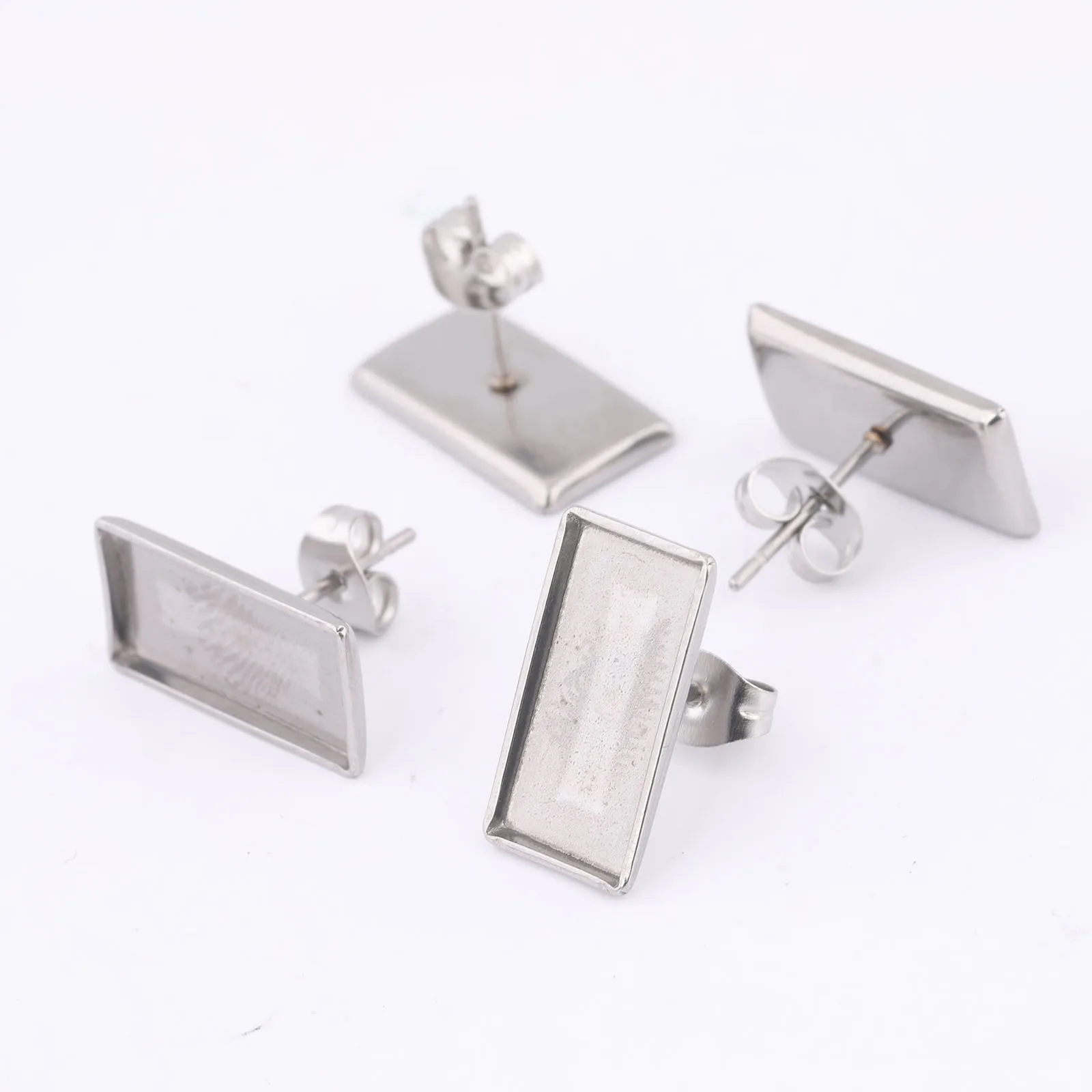 20pcs Stainless Steel 7x14.5mm Rectangle Cabochon Earring Base Blanks Studs Diy Post Earrings Bezel Findings For Jewelry Making - view 2