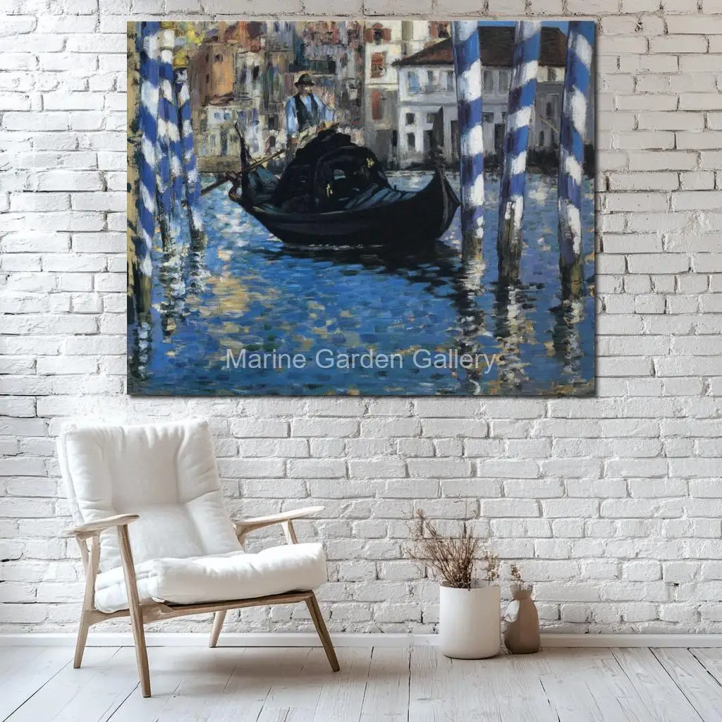 

Abstract Canvas Art Grand Canal Venice Handmade Edouard Manet Oil Painting Blue Impressionist Landscape for Sitting Room Decor