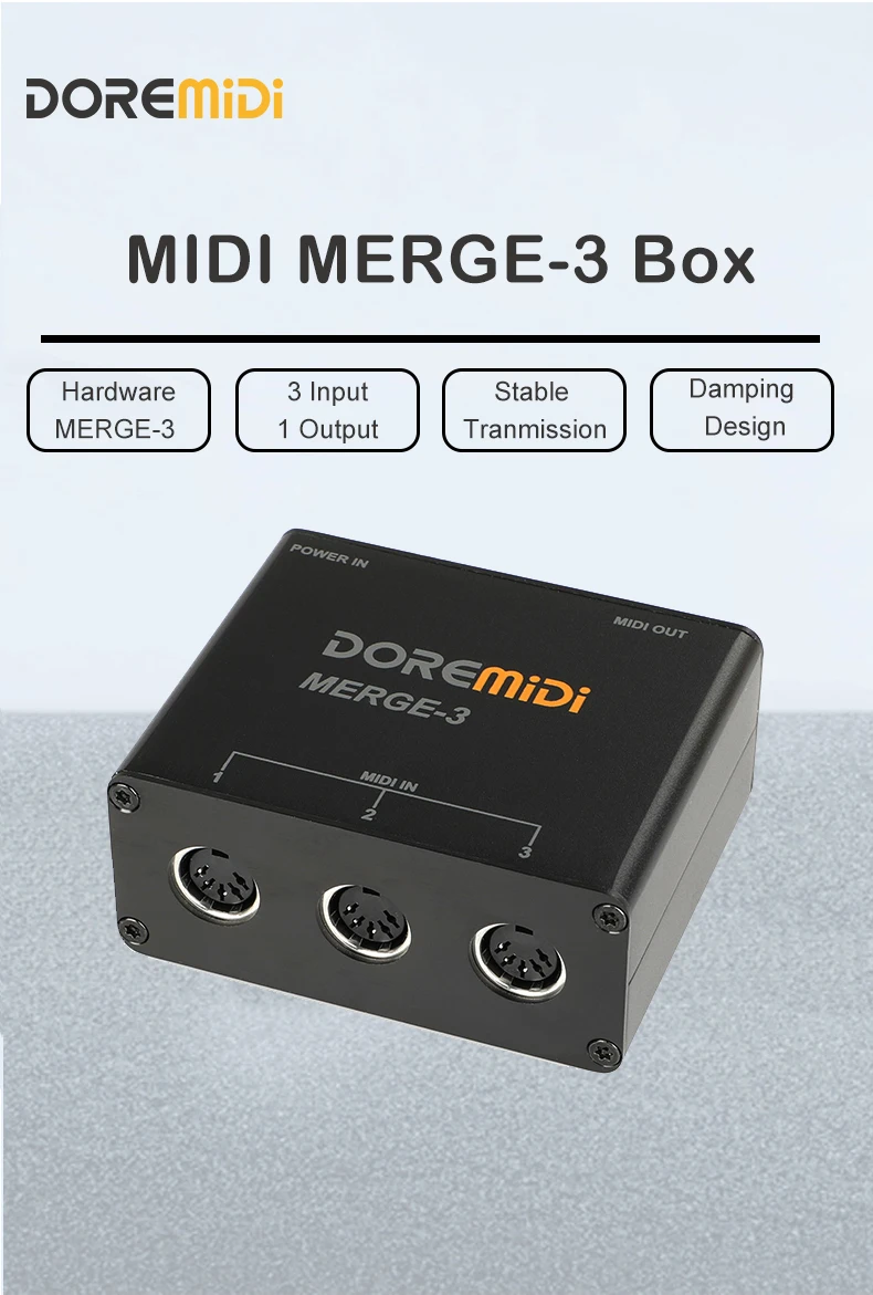 DOREMiDi MIDI Merge-3 MIDI Input 2 MIDI Output Support USB Power