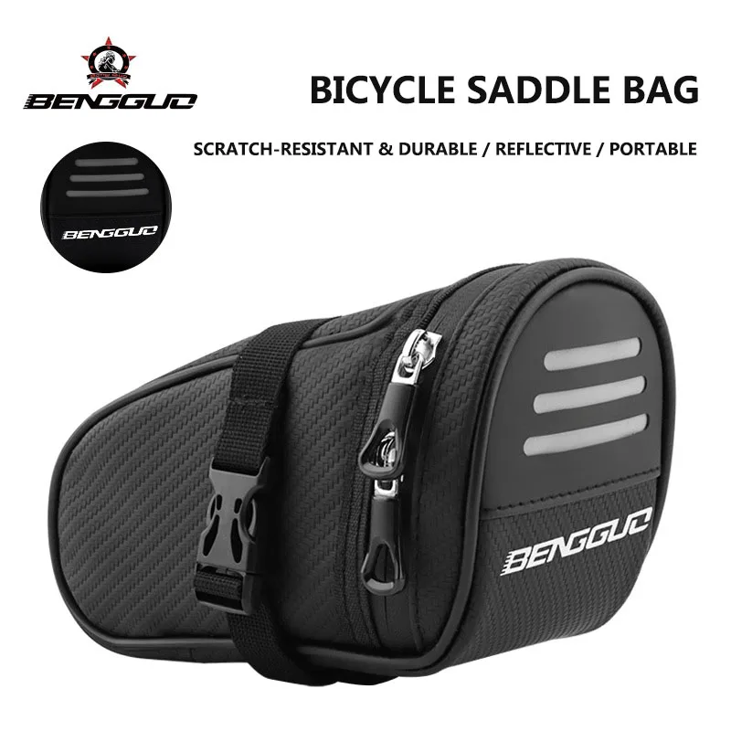 Waterproof Bicycle Saddle Bag Portable 1L MTB Rear Bag Reflective Bike Leather Storage Bag Bike Accessories view 6