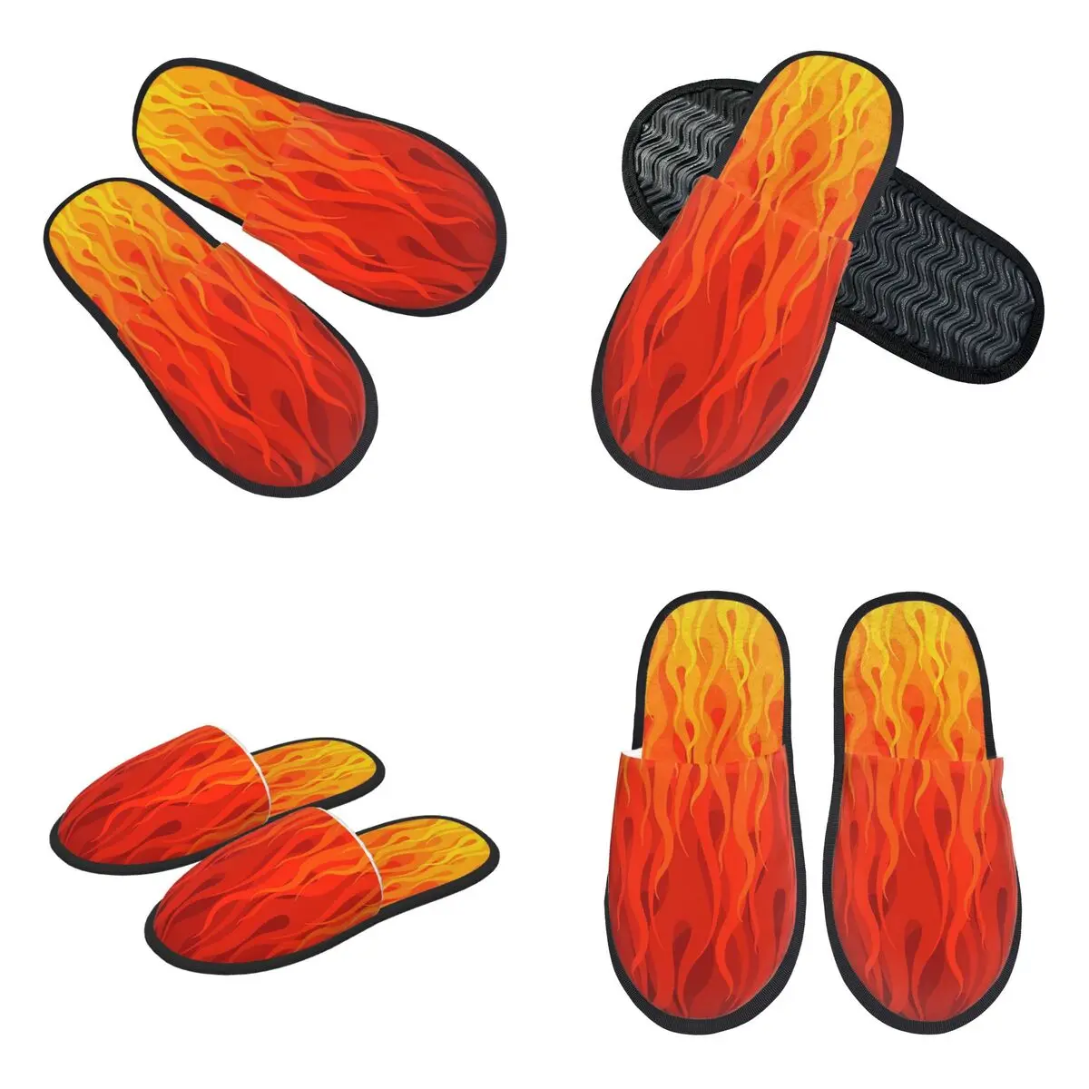 Custom Red Orange Yellow Burning Flame And Fire Slippers Memory Foam Warm Soft Women House Slipper Indoor Comfy Shoes