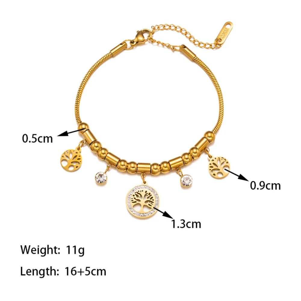 Monkton Charm Bracelet with Cubic Zirconia Jewelry Titanium Steel The Tree of Life Bracelet for Women 16+5cm