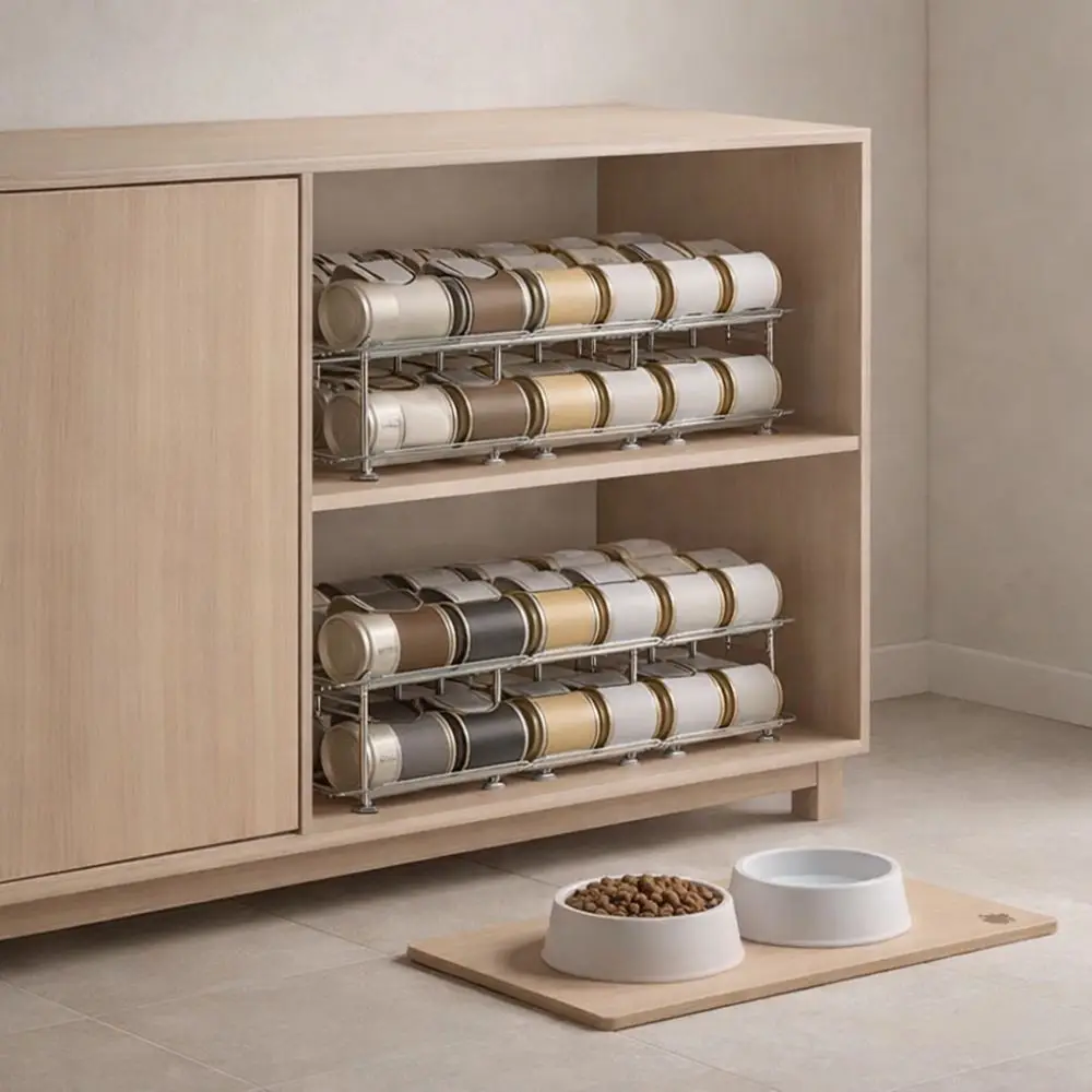 

Plastic Pet Food Storage Rack Multi-tier Space Saving Beverage Storage Rack Large Capacity Anti-slip Can Storage Rack for Home