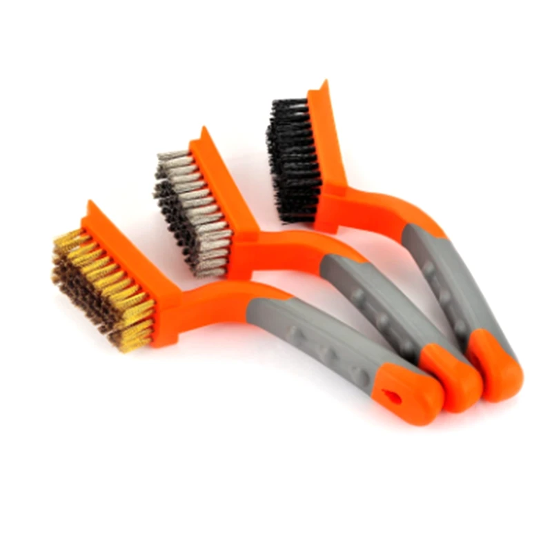 3Pcs Wire Brush Cleaning Brush Set Nylon Brush Dirt Paint Scrubbing Stripper Brush With Soft Wide Curved Handle Grip