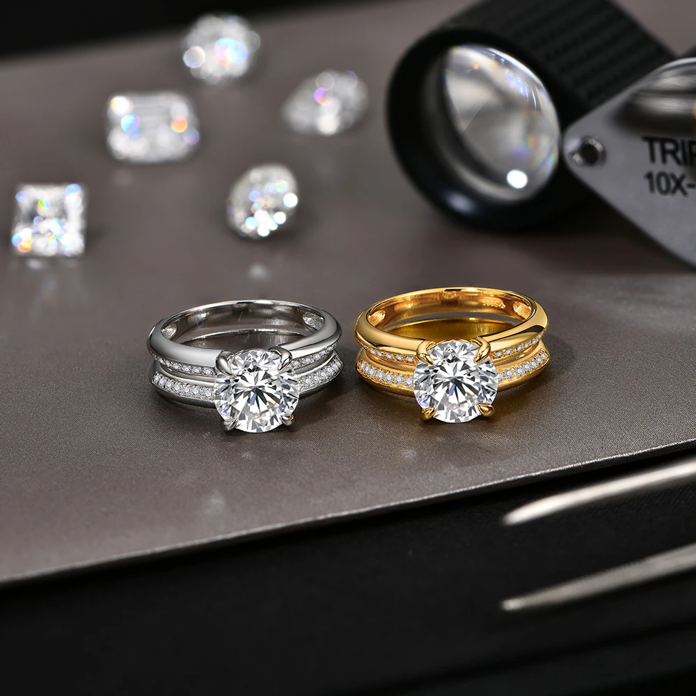 CHARMING Classic S925 Sterling Silver Moissanite Rings D VVS1 Color Sparkling Diamond Ring for Men Women Wedding Fine Jewelry