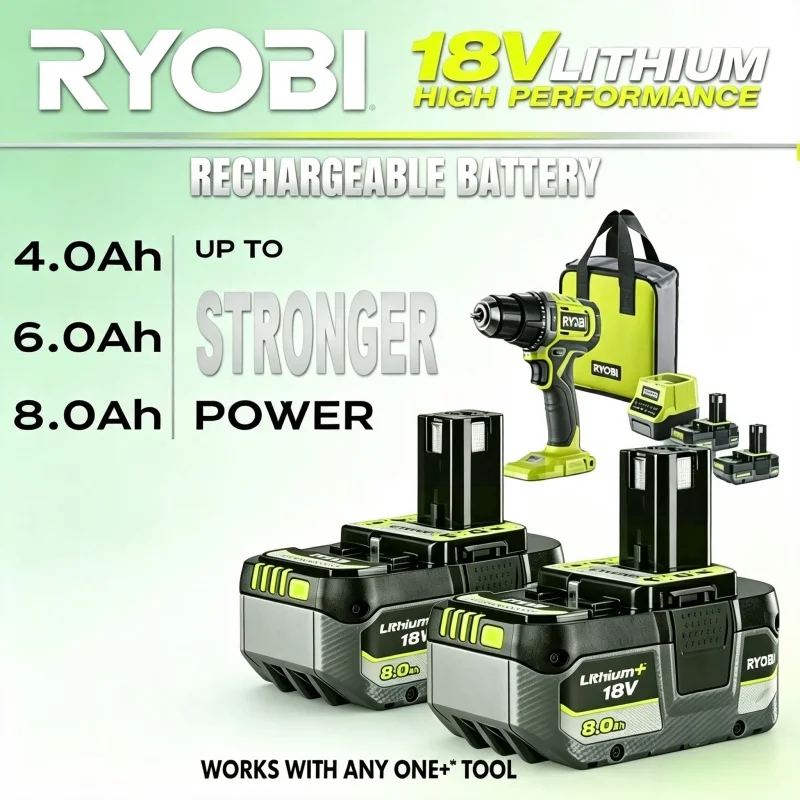 RYOBI 18V 6Ah New High-capacity Rechargeable Battery, with Long Battery Life, Is Suitable for One+ Series Cordless Power Tools.