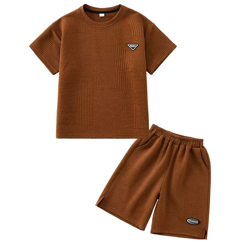 

Summer Children Clothing Set Casual Short Sleeve Tshirts and Loose Shorts Teenage Boys Pure Color Two Piece Sport Set 8 To 14Yrs