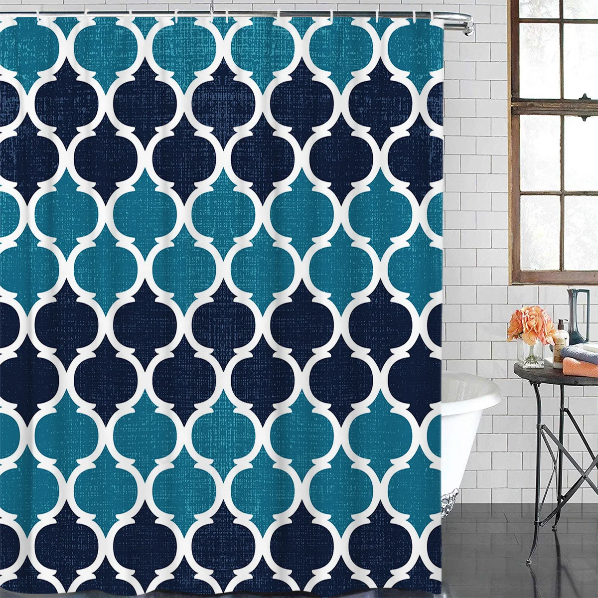 Geometric Blue Vintage Moroccan Waterproof Bathroom Decoration Shower Curtain Printed Bathtub Curtains Bathroom Accessories