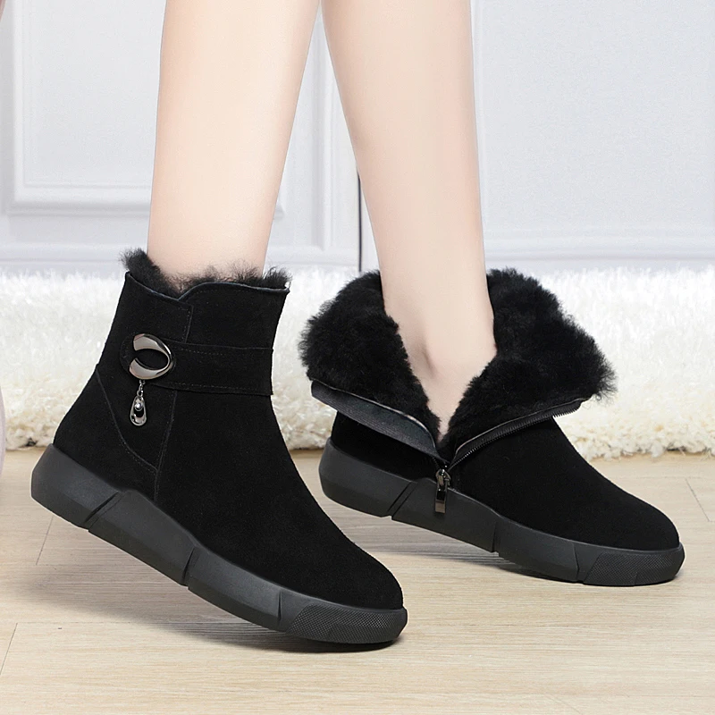 AIYUQI Women Snow Boots Genuine Leather 2025 New Winter Shoe Boots Women Casual Natural Wool Wedge Women Ankle Boots