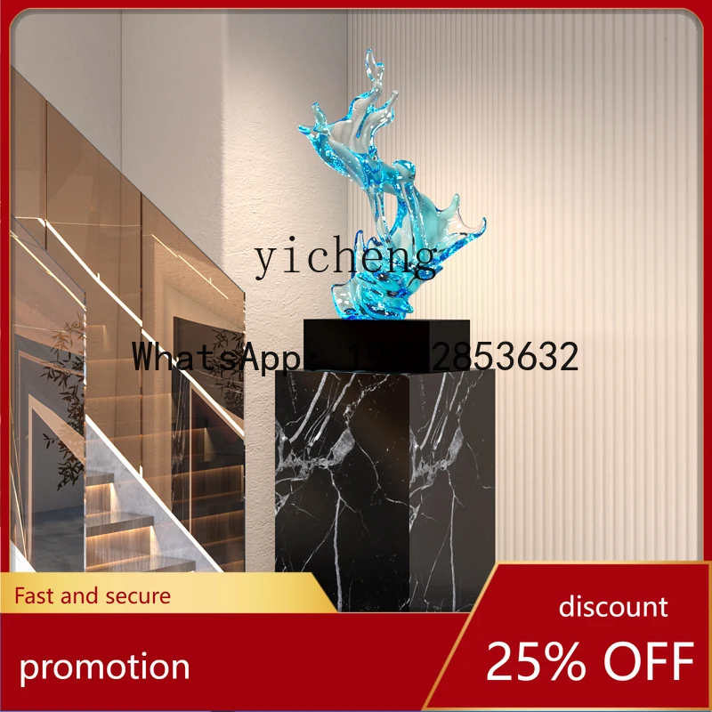YFY  high-grade transparent wave art sculpture modern light luxury entrance high-end ornament lobby floor decoration