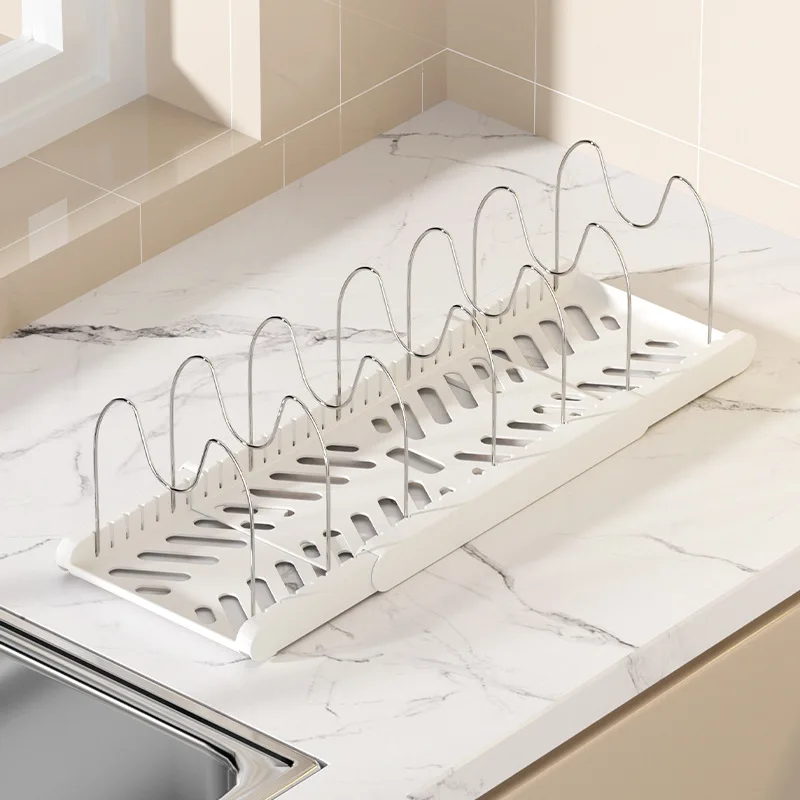 Hot Multi Layer Adjustable Kitchen Storage Rack for Cookware, Multifunctional Desktop Expandable Pot Cover Rack