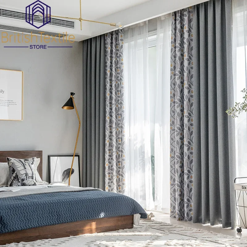 

Linen Curtains for Living Dining Room Bedroom Printed Scandinavian Patchwork Simple Modern Blackout Curtains