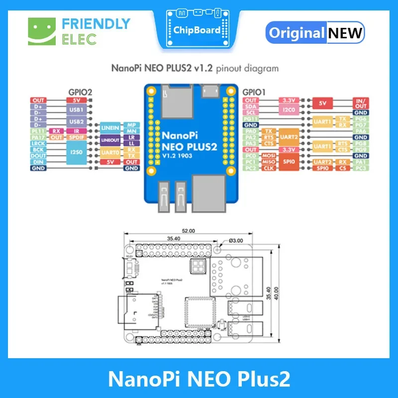 NanoPi NEO Plus2 Demon Board 512MB DDR3 RAM 8GB eMMC Allwinner H5 Quad-core 64-bit high-performance Cortex A53