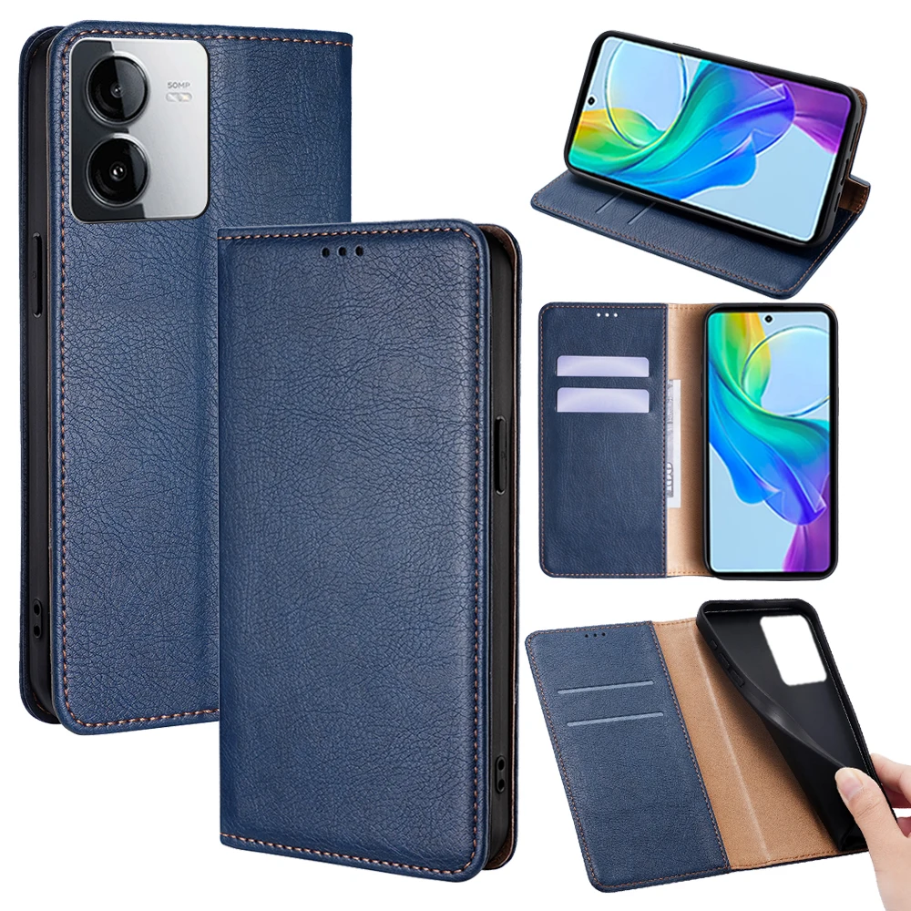 Card Slots Leather Wallet Case for VIVO Y27 Y78T Y51S Y53S Y55S Y70S Y73S Y75 Y76 Y74S Y77 Y36 Y78 Plus Y73T T1X T2X Flip Cover