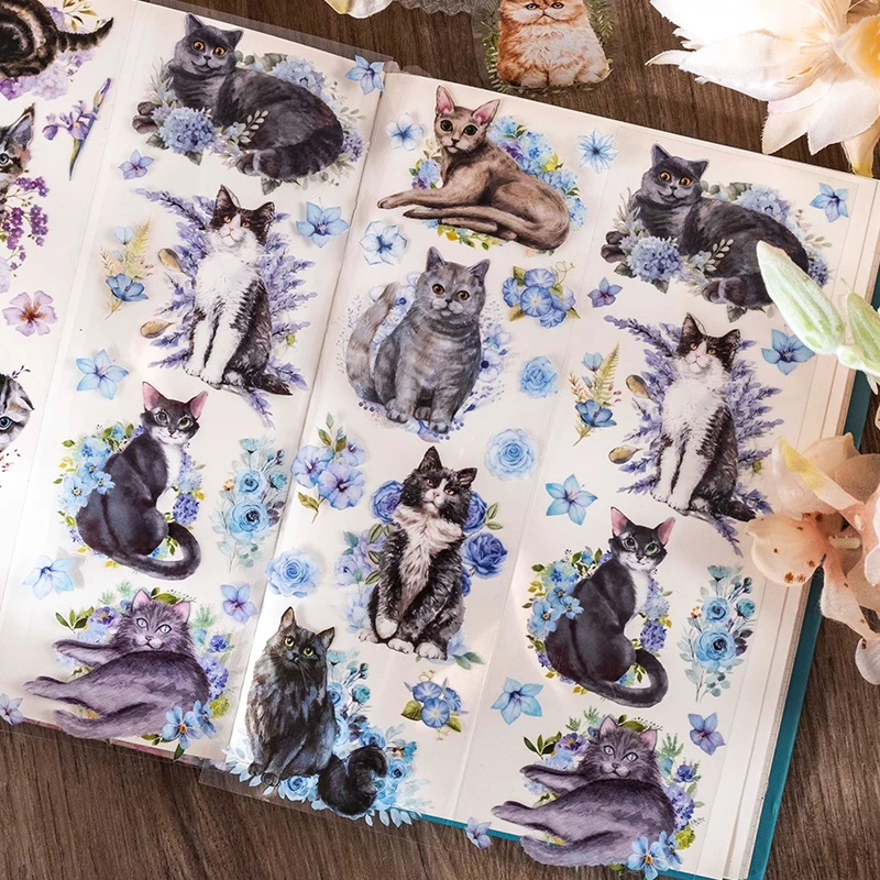 Kawaii Cartoon cat stickers 6 Sheets  Adhesive Diy Sticker Decorative Diary Album Scrapbooking material hand made Supplies