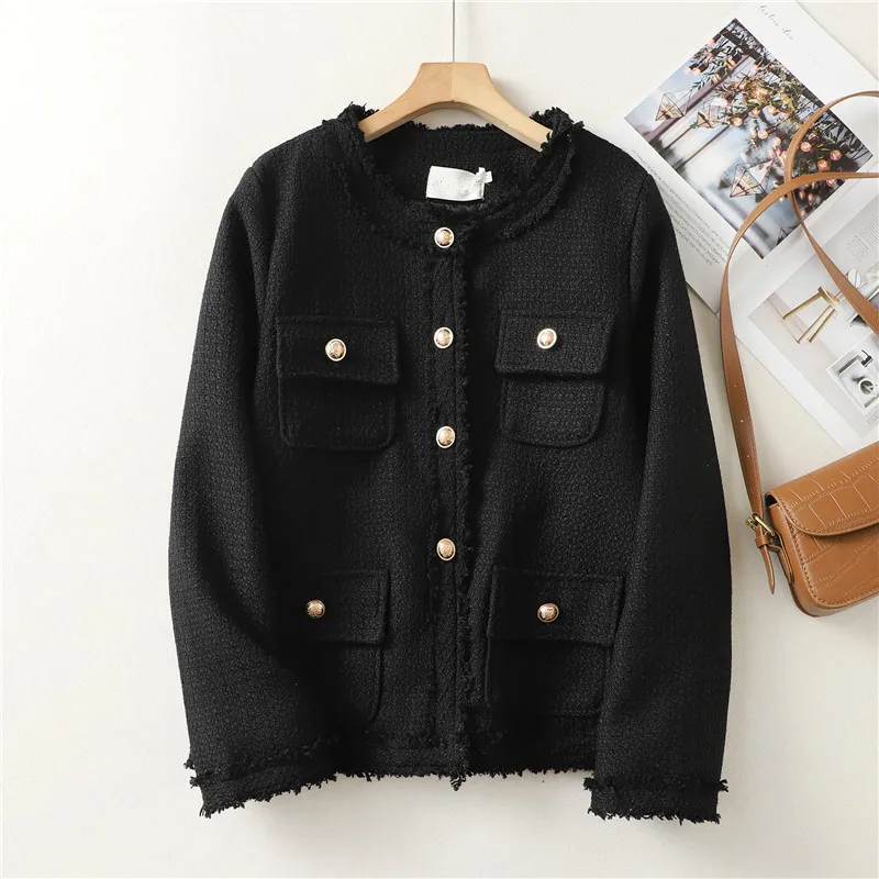 Chaqueta de abrigo corta elegante para mujer, Top de manga larga con cuello redondo y una botonadura, ropa de calle de moda para niñas, prendas de vestir exteriores para primavera y otoño