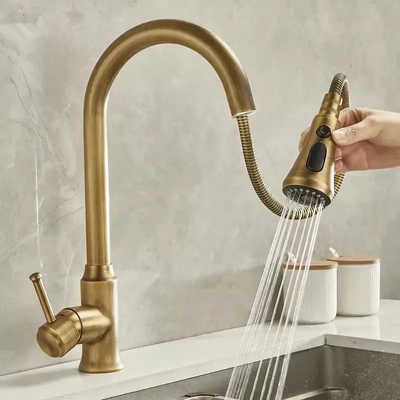 

Tuqiu Antique Pull Out Kitchen Faucet Brass Sink Faucet Mixer Tap 360 degree rotation torneira cozinha mixer taps Kitchen Tap