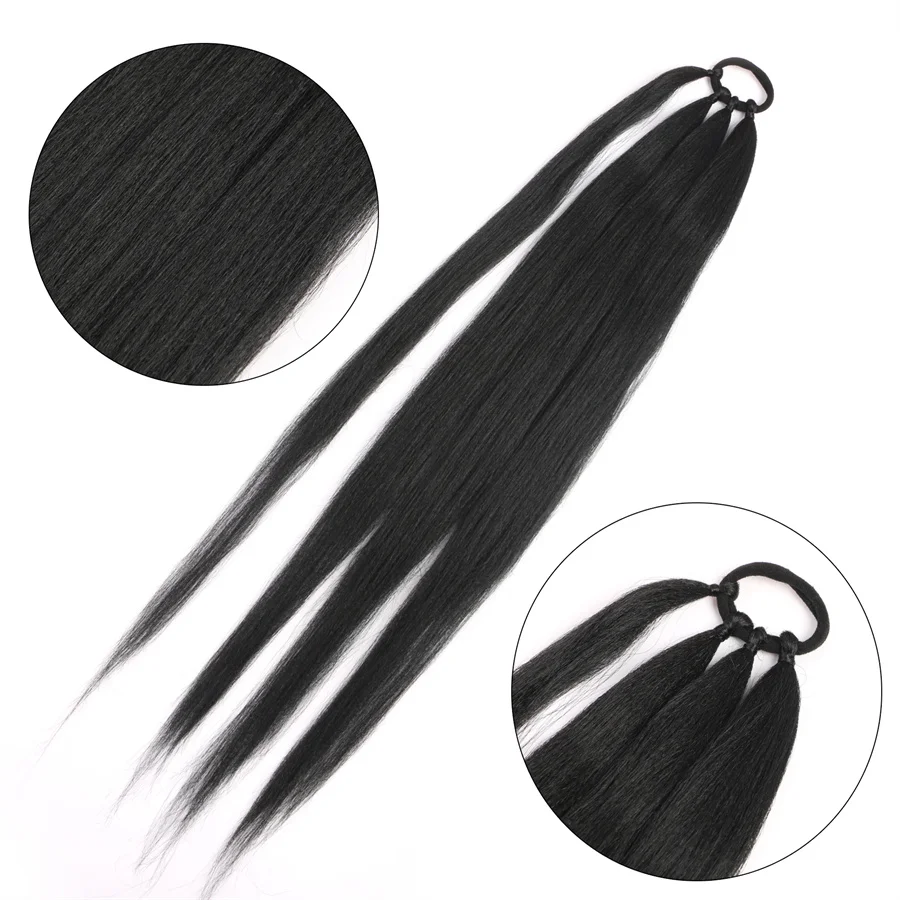 2 PCS Ponytail Extensions Synthetic Boxing Braids Wrap Around Tail With Rubber Band Hair Ring 26 Inch Brown Ombre Braid DIY