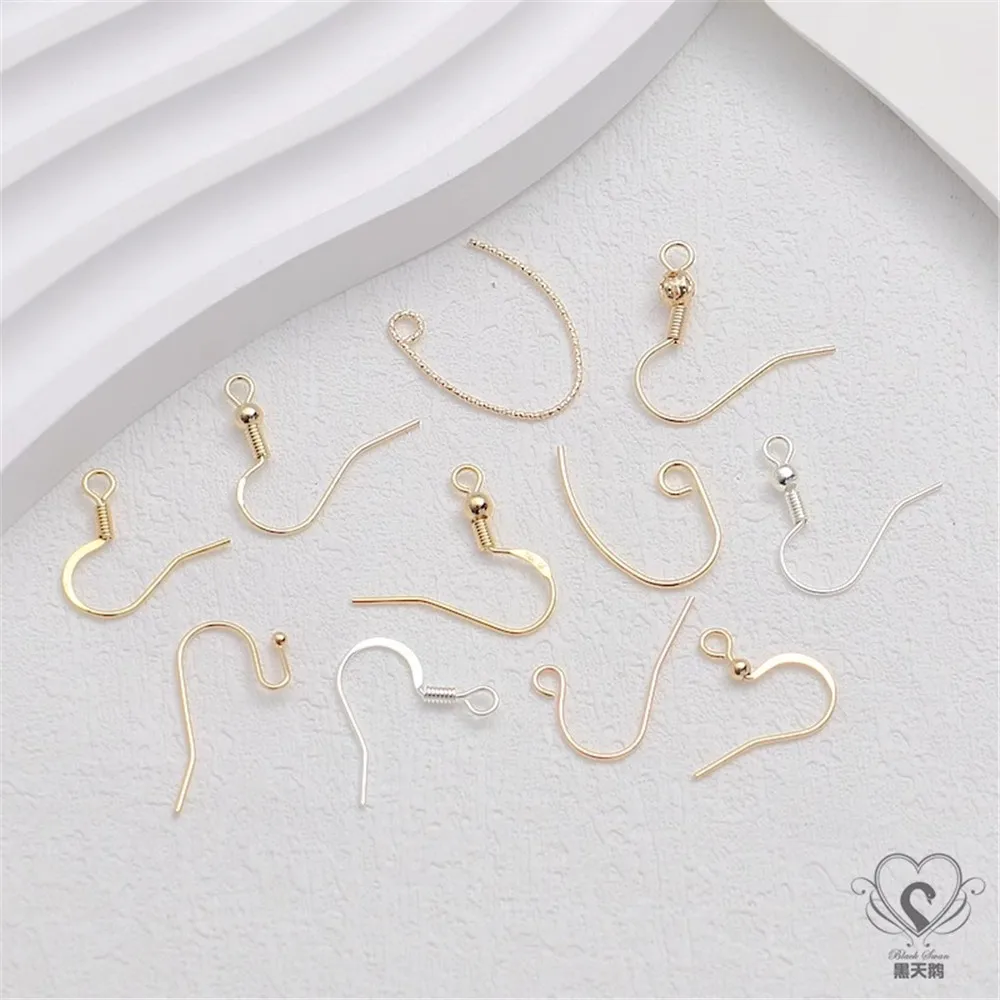 

14K Silver Various Thickened Copper-wrapped Silver Flat Ear Hooks with Bead Ear Hooks, Earrings DIY Jewelry Handmade Accessories