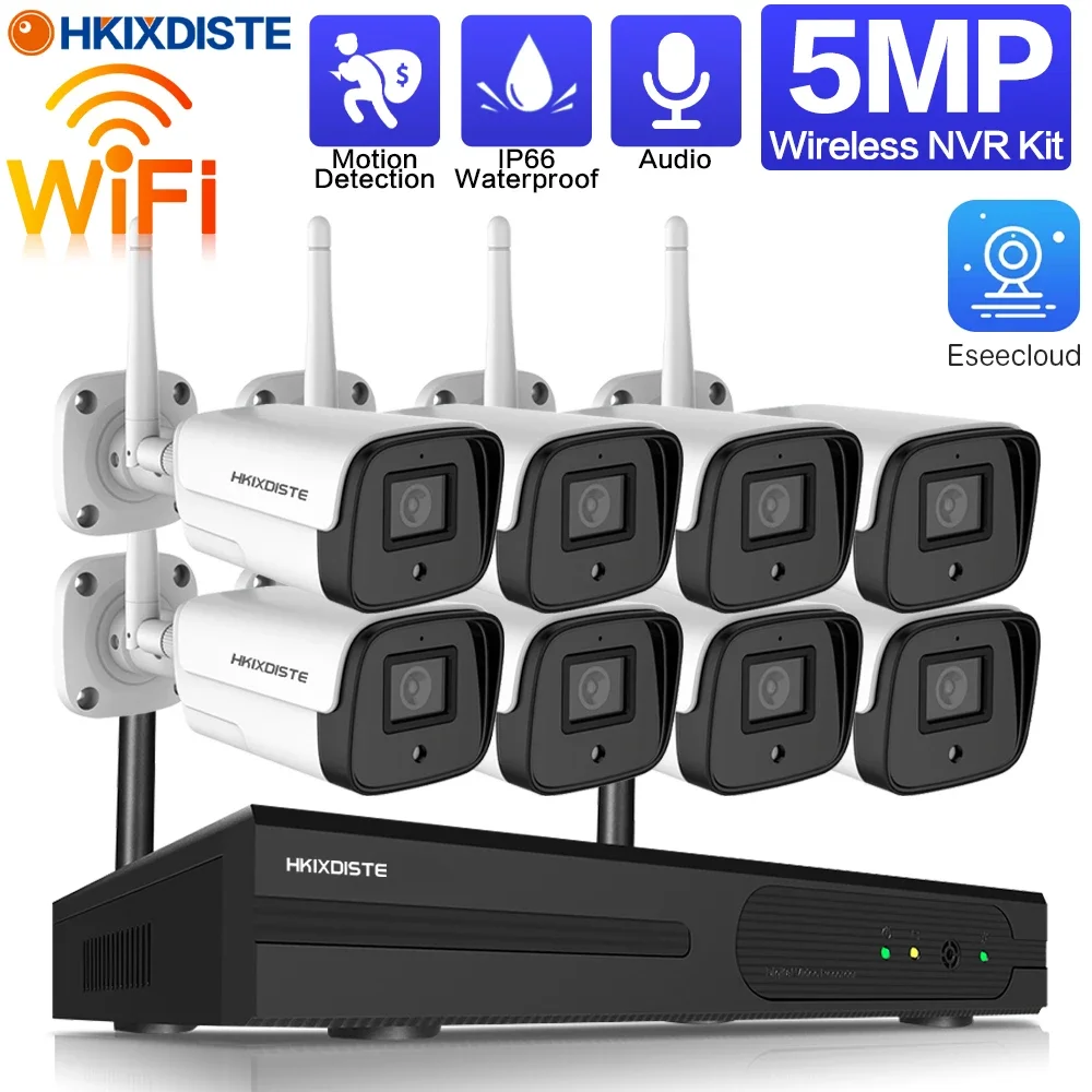 5MP Audio Video Surveillance Wireless Cameras System Wifi 8CH 4CH NVR Kit Smart Home Outdoor Bullet Security Camera Set P2P