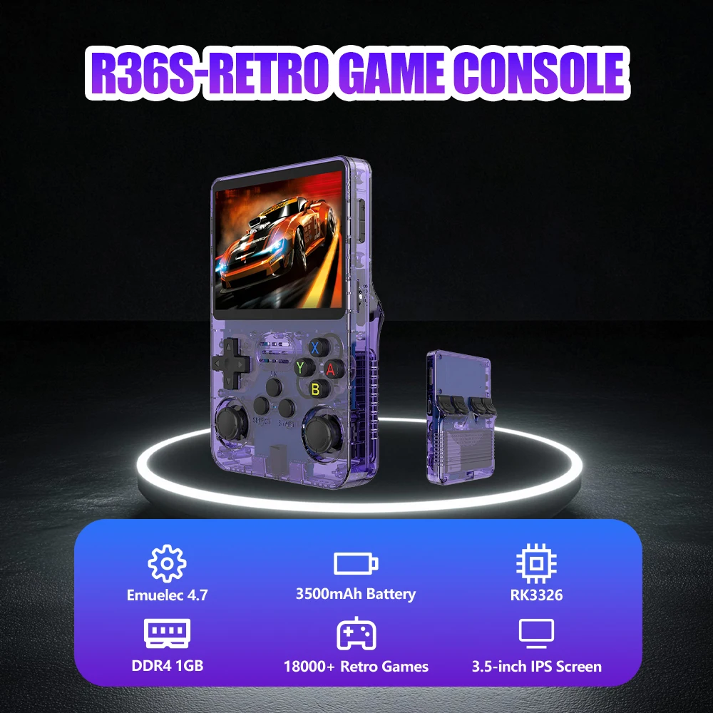 Ретро игровая консоль R36S с 18000+эмуляторами в стиле ретро для GB/GBA/GBC/MD/SFC/PSP/PS1/CPS1/CPS2 3,5-дюймовый IPS-экран EmuELEC 4.7