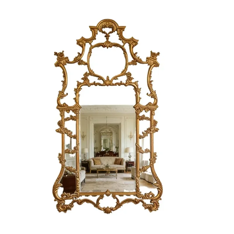 for ins European retro high end carved makeup mirror wall hanging living room fireplace mirror classical French decorative