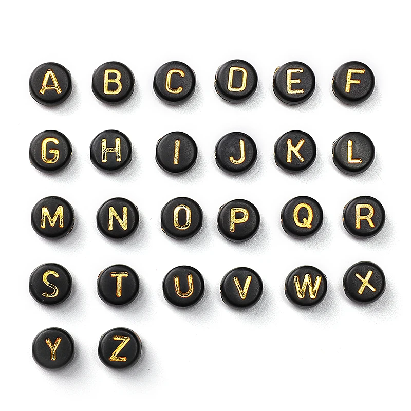50pcs 4x7mm Black Flat Round Gold Color A-Z Alphabet Letter Acrylic Loose Spacer Beads for Jewelry Making Diy Bracelets Findings
