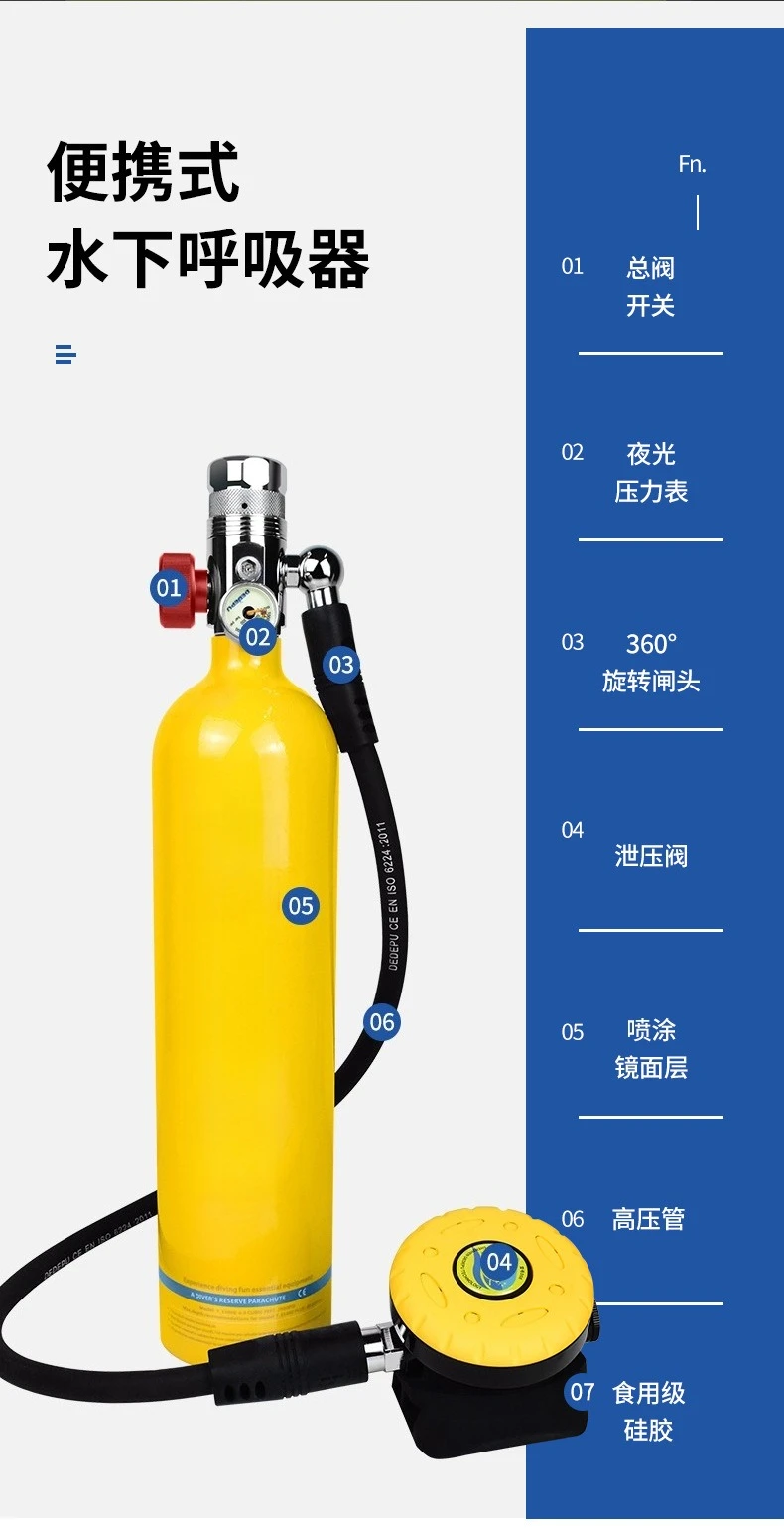 Tauchausrüstung, einfache Unterwasser-Atemgeräte, Wassersportprodukte, Sauerstofffüllung